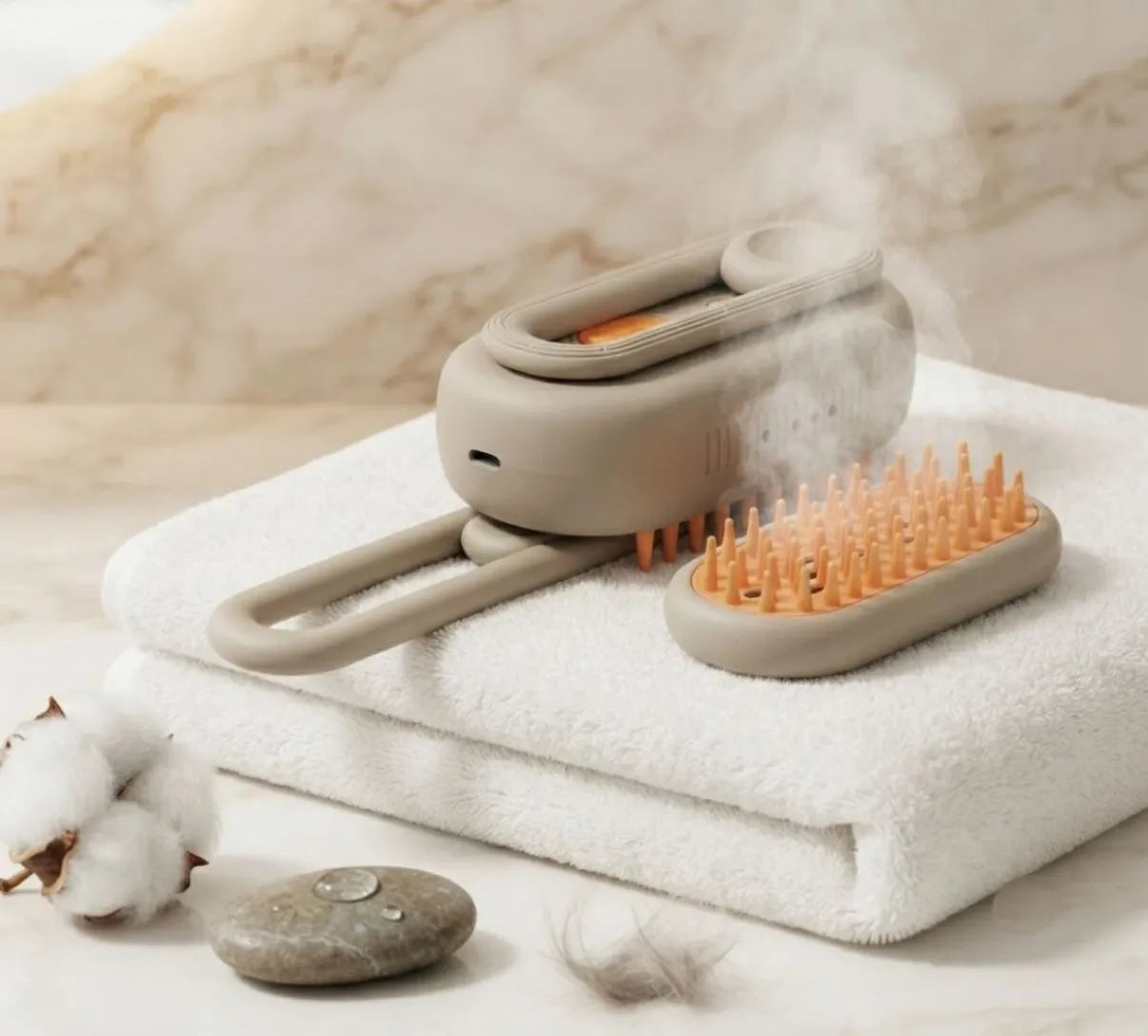 A relaxing warm massage that removes loose hair and eases stubborn knots.